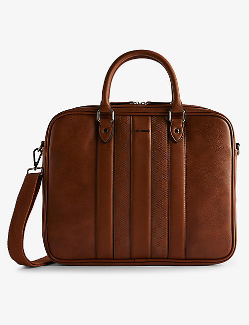 TED BAKER: Waymon checked logo-embellished faux-leather briefcase