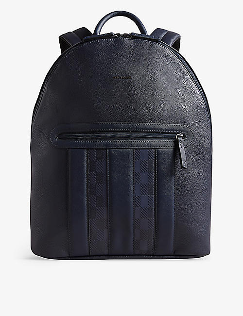 TED BAKER: Waynor checked logo-embellished faux-leather backpack