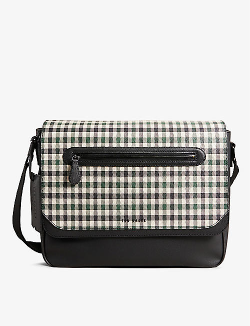 TED BAKER: Portrey checked zip-pocket faux-leather messenger bag