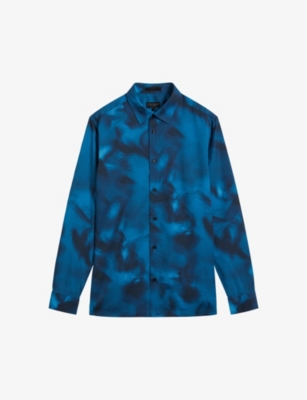 Ted Baker Mens Blue Bentham Abstract-print Long-sleeved Woven Shirt