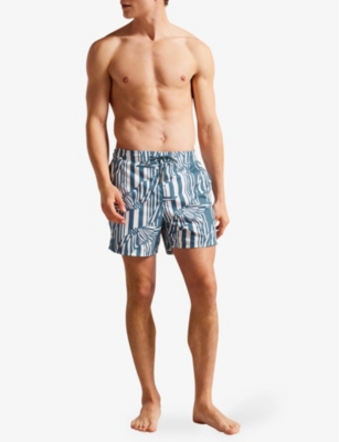 Shop Ted Baker Mens Mid-blue Peaty Butterfly-print Recycled-polyester Swim Shorts