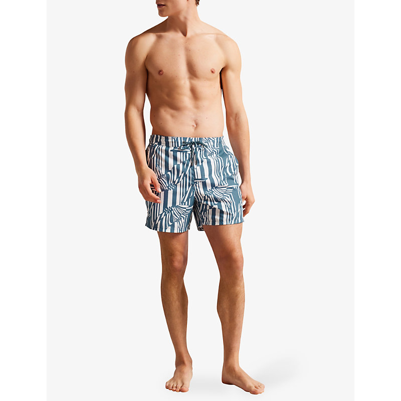 Shop Ted Baker Men's Mid-blue Peaty Butterfly-print Recycled-polyester Swim Shorts