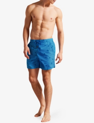 Shop Ted Baker Men's Blue Renshaw Graphic-print Recycled-polyester Swim Shorts