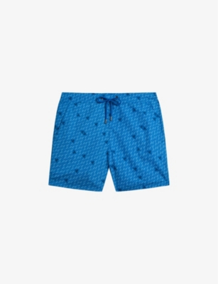 Shop Ted Baker Men's Blue Renshaw Graphic-print Recycled-polyester Swim Shorts