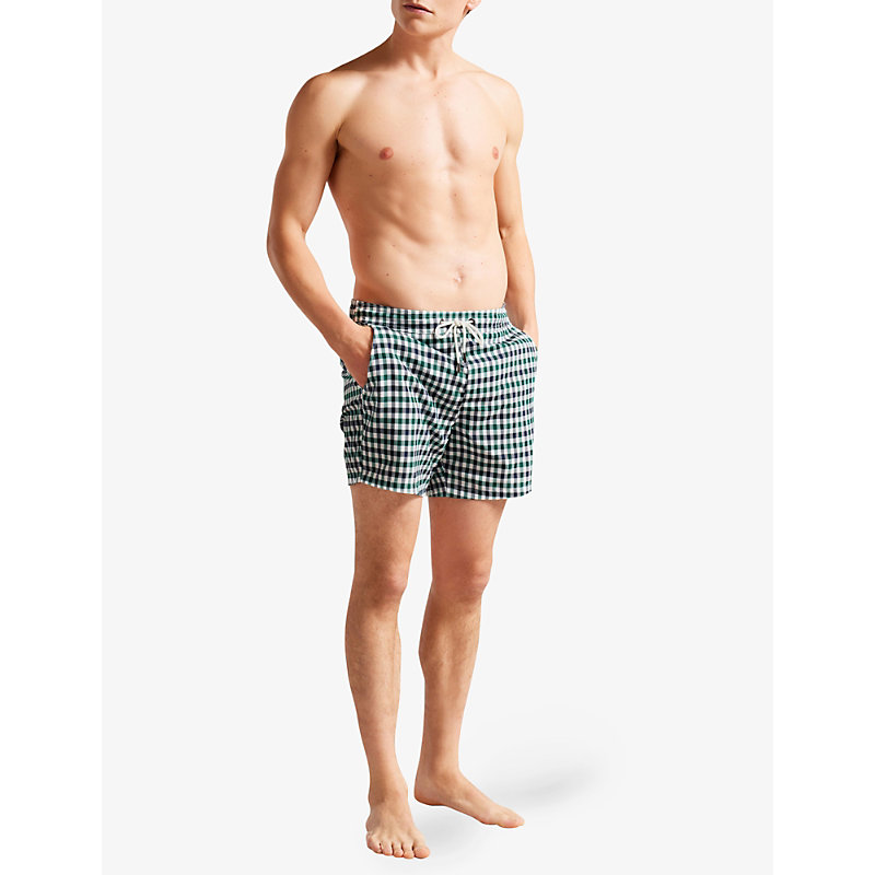 Shop Ted Baker Men's Navy Addling Checked Recycled-polyester Swim Shorts