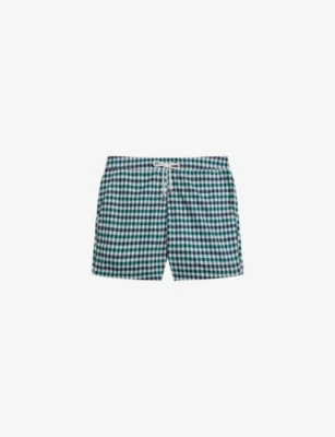 Ted Baker Addling Checked Recycled-polyester Swim Shorts In Navy
