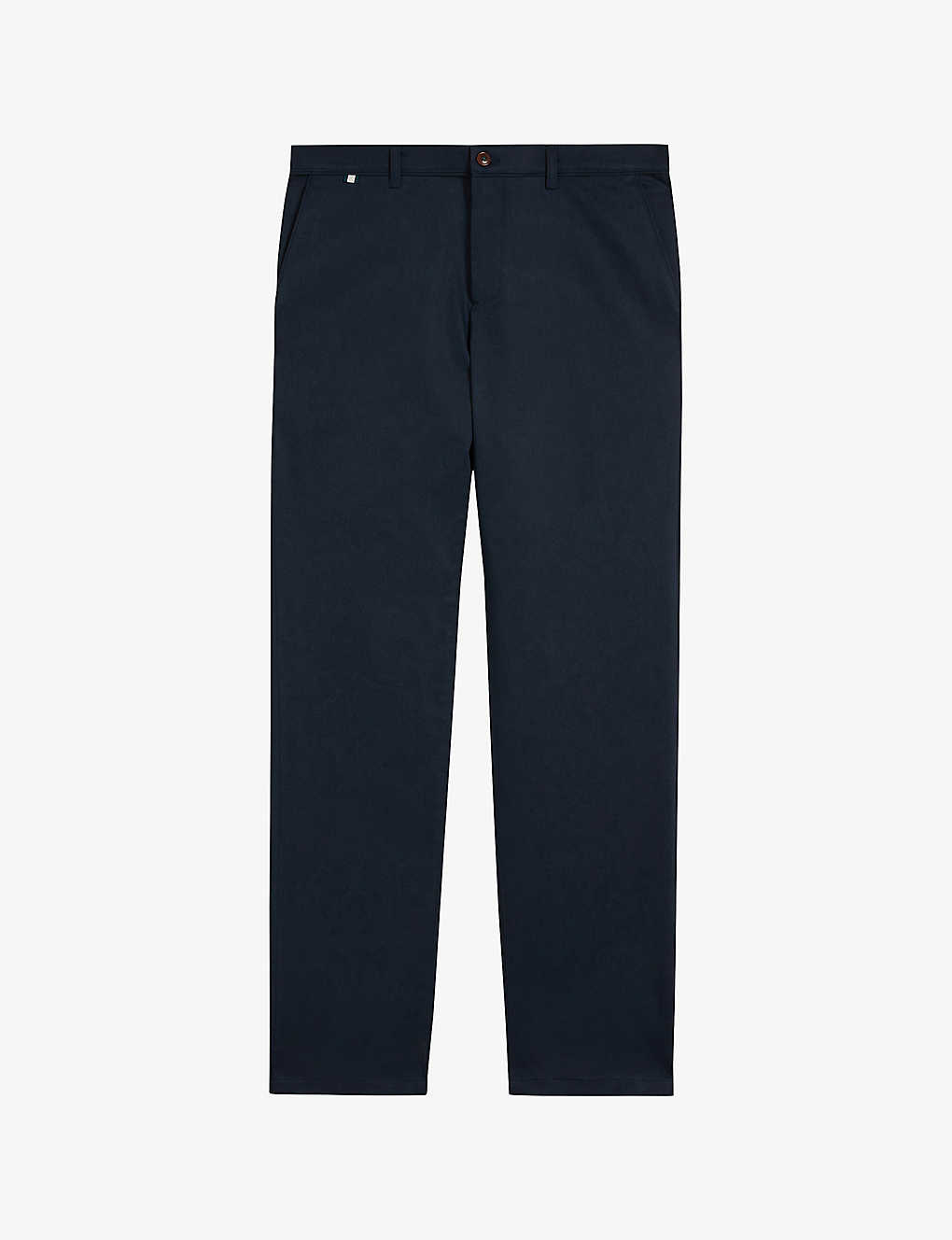Ted Baker Mens Navy Pebal Straight-leg Mid-rise Stretch-cotton Trousers