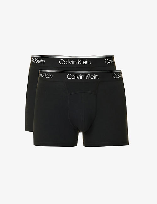 CALVIN KLEIN: Logo-waistband pack of two stretch-cotton trunks