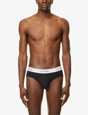 Shop Calvin Klein Mens Black Logo-waistband Pack Of Three Stretch-cotton Briefs
