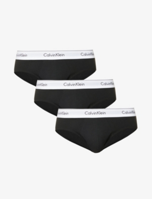 Calvin Klein Mens Black Logo-waistband Pack Of Three Stretch-cotton Briefs