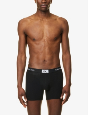 Shop Calvin Klein Mens  Logo-waistband Stretch-recycled Cotton-blend Boxers In Black