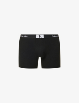 Calvin Klein Mens Black Logo-waistband Stretch-recycled Cotton-blend Boxers