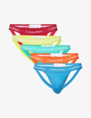 CALVIN KLEIN - Pride low-rise branded-waistband pack of five stretch-cotton jock  straps