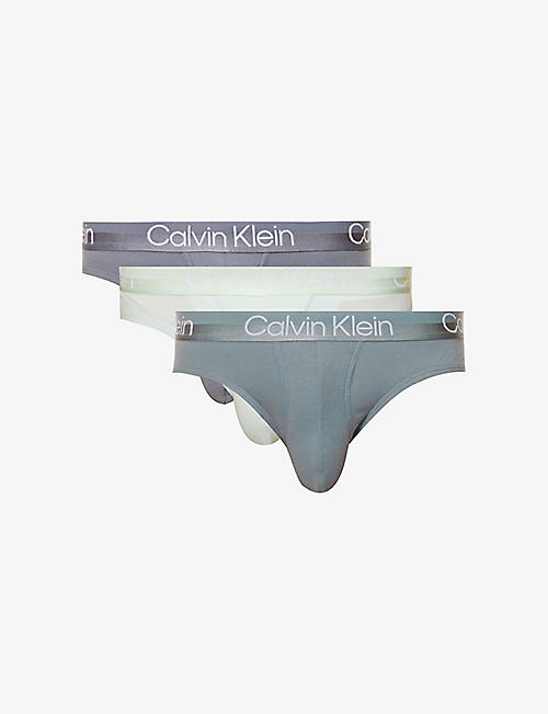 CALVIN KLEIN: Branded-waistband pack of three stretch-cotton and recycled-polyester briefs