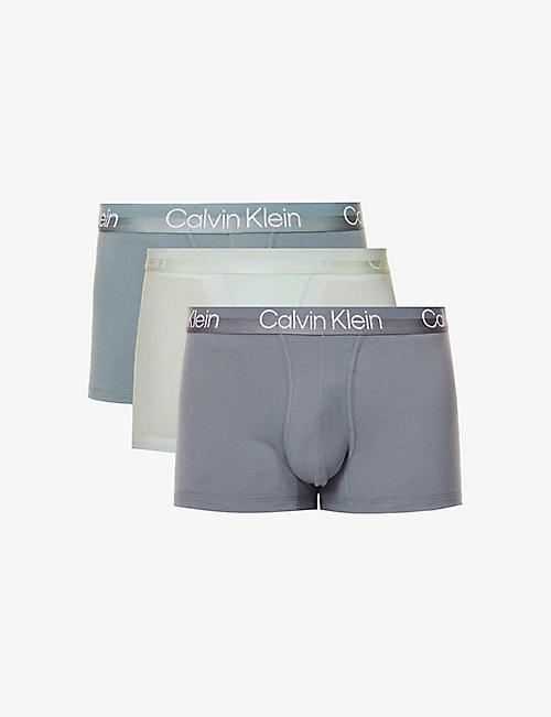 CALVIN KLEIN: Branded-waistband mid-rise pack of three stretch-cotton and recycled-polyester trunks