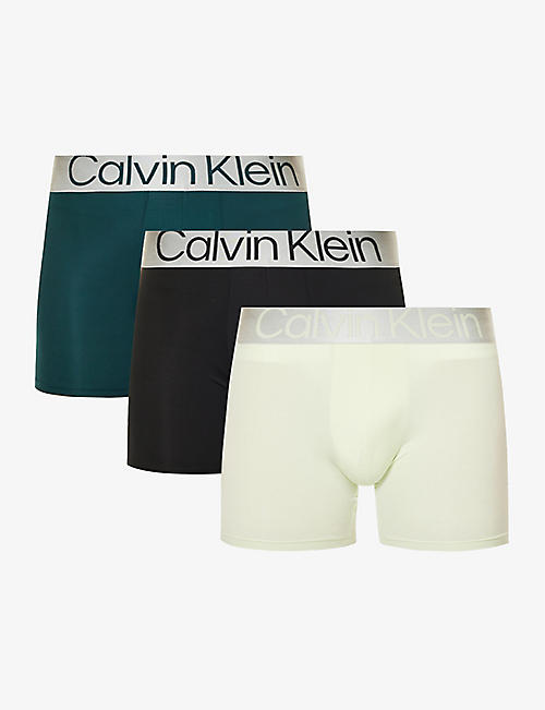 CALVIN KLEIN: Pack of three logo-waistband mid-rise stretch-woven boxer briefs
