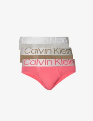 Calvin Klein Mens Multi Logo-print Pack Of Three Stretch-cotton Briefs