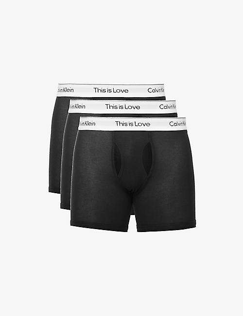 CALVIN KLEIN: Logo-waistband regular-fit cotton-blend boxers