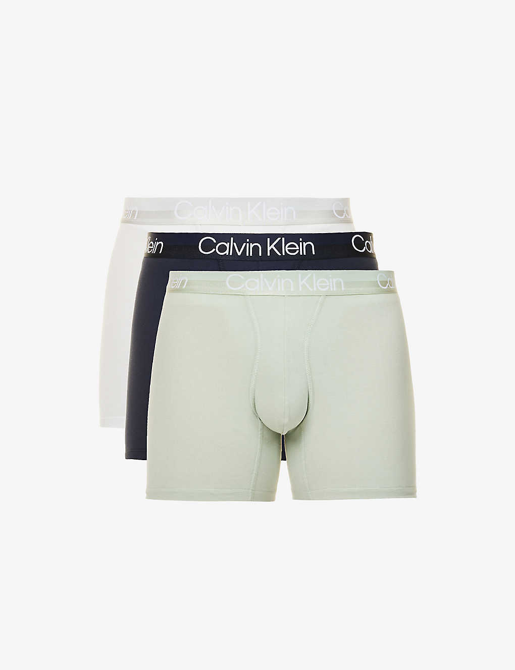 Calvin Klein Mens Multi Logo-waistband Mid-rise Pack Of Three Stretch-cotton Blend Briefs