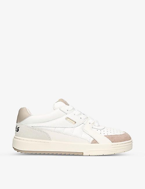 PALM ANGELS: University logo-print leather low-top trainers