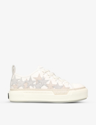 Shop Amiri Court Stars Star-patch Canvas And Leather Low-top Trainers In White/comb