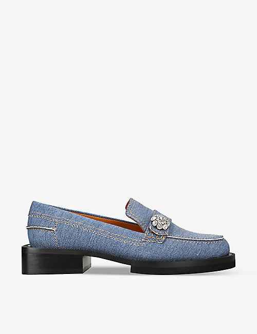GANNI: Jewel-embellished denim loafers
