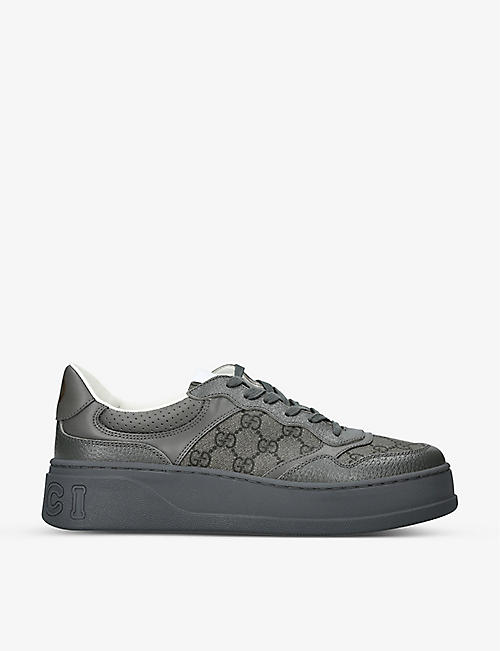 GUCCI: Chunky B leather and canvas low-top trainers