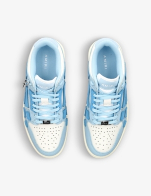 Shop Amiri Skel Panelled Leather Low-top Trainers In Blue