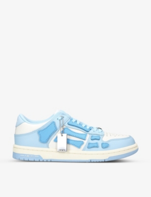 Shop Amiri Skel Panelled Leather Low-top Trainers In Blue