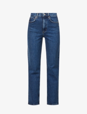 Agolde Riley Long High-rise Slim Straight Jeans In Aspire (dark Vint Ind)