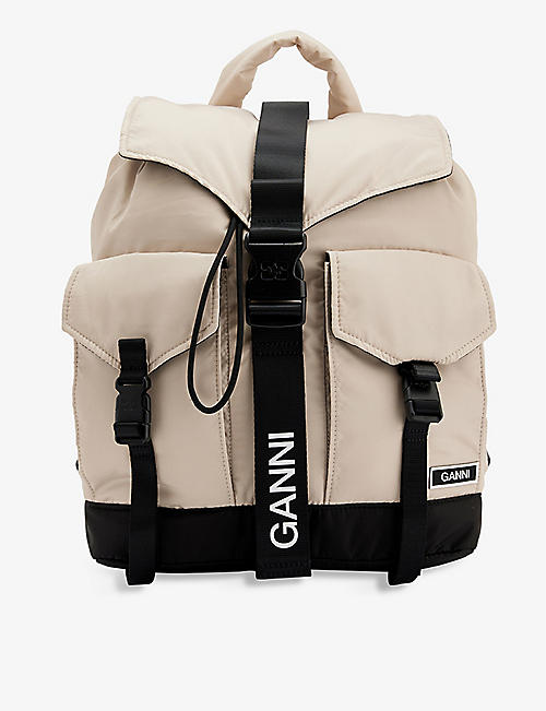 GANNI: Logo-print recycled-polyester backpack