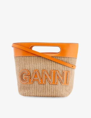 GANNI: Kraft raffia tote bag