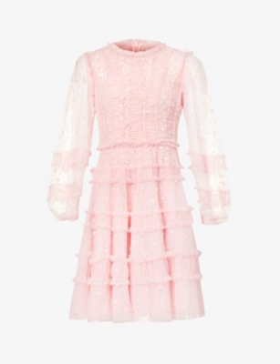 NEEDLE AND THREAD Violet tiered sequin embellishment tulle mini