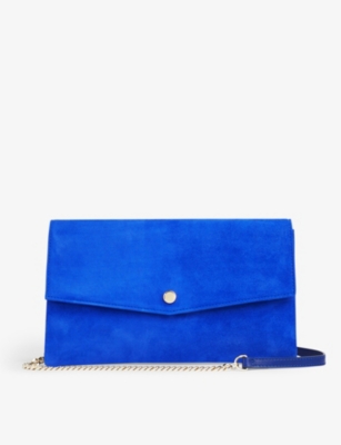 Lk Bennett Womens Blu-blue Layla Envelope Suede Clutch Bag