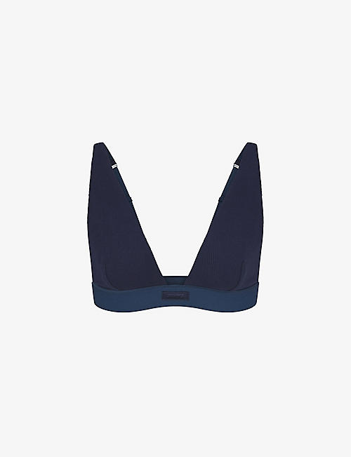 SKIMS: Logo-patch plunge stretch-cotton bra