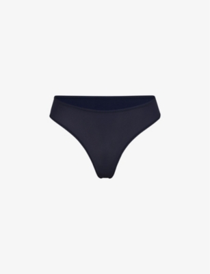 Skims Womens Navy Fits Everybody Mid-rise Stretch-woven Thong