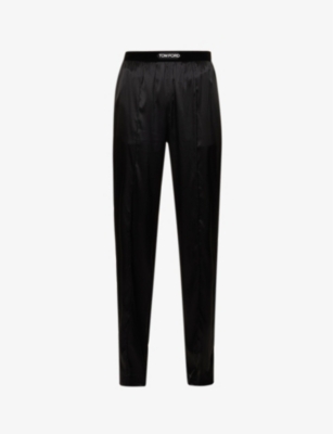 TOM FORD Velvet-trimmed stretch-silk satin pants