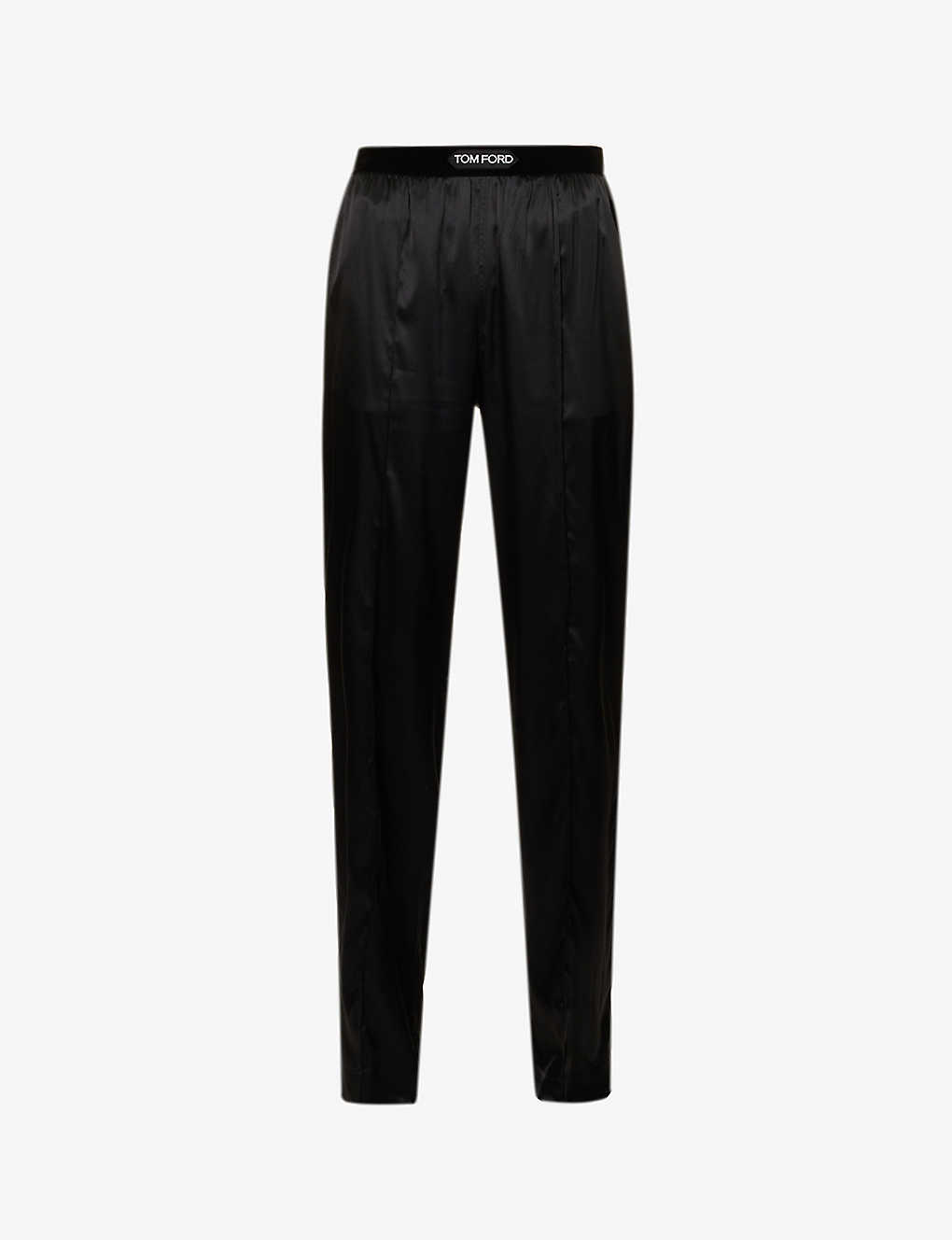 Tom Ford Womens Black Branded-waistband Relaxed-fit Stretch-silk Trousers