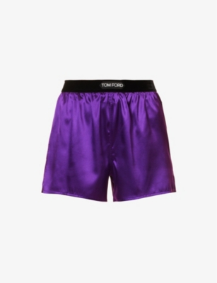 Tom Ford Logo Silk Satin Mini Shorts In Ametyst