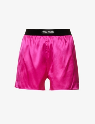TOM FORD TOM FORD WOMEN'S HOT PINK BRANDED-WAISTBAND LOOSE-FIT STRETCH-SILK PYJAMA SHORTS,65092447