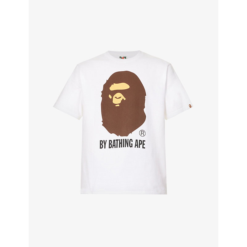 A Bathing Ape Mens White Camouflage-print Brand-patch Cotton-jersey T-shirt