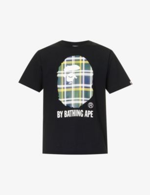A Bathing Ape Mens Black Green Ape Check-print Cotton-jersey T-shirt