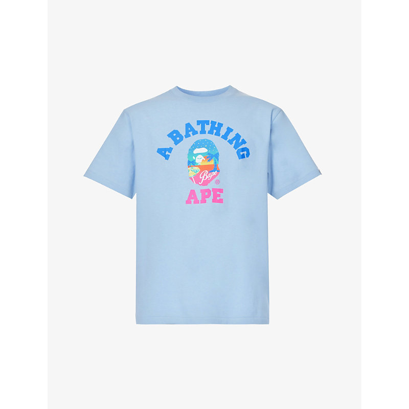A Bathing Ape Mens Sax Brand-print Regular-fit Cotton-jersey T-shirt