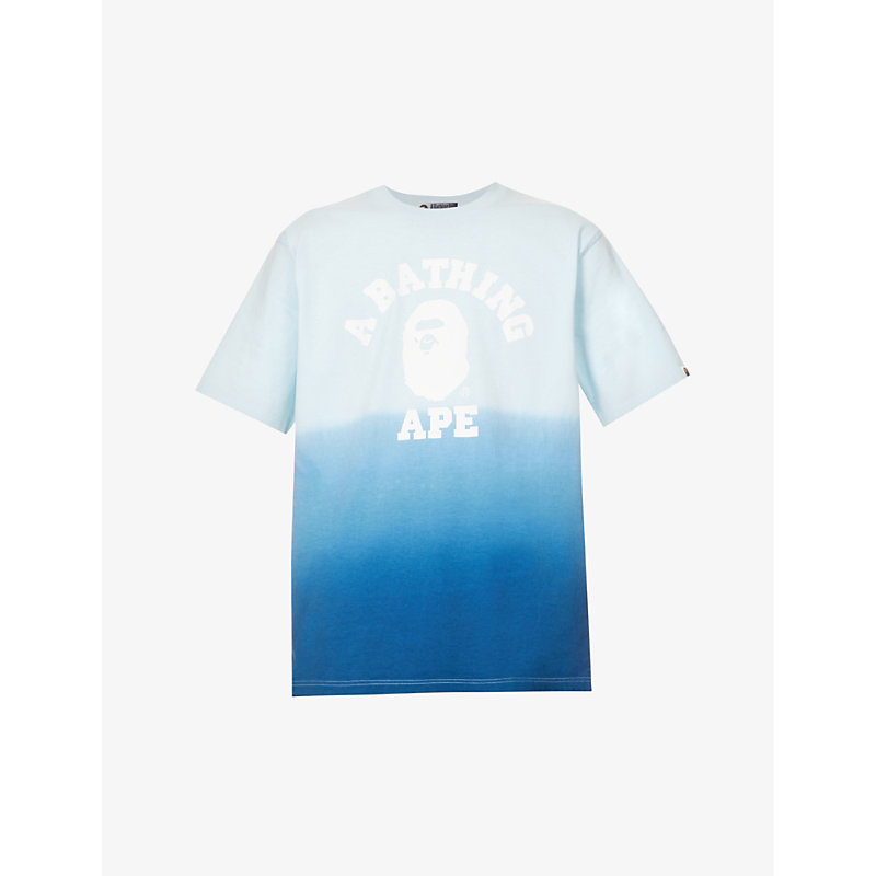 A Bathing Ape Mens Blue College Logo-print Cotton-jersey T-shirt