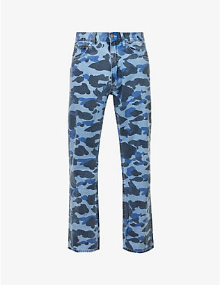 A BATHING APE: Camouflage-pattern regular-fit straight-leg jeans