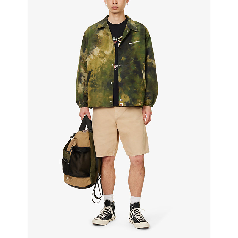 Mens Olive Drab Abstract-patterned Brand-print Boxy-fit Shell Coach Jacket