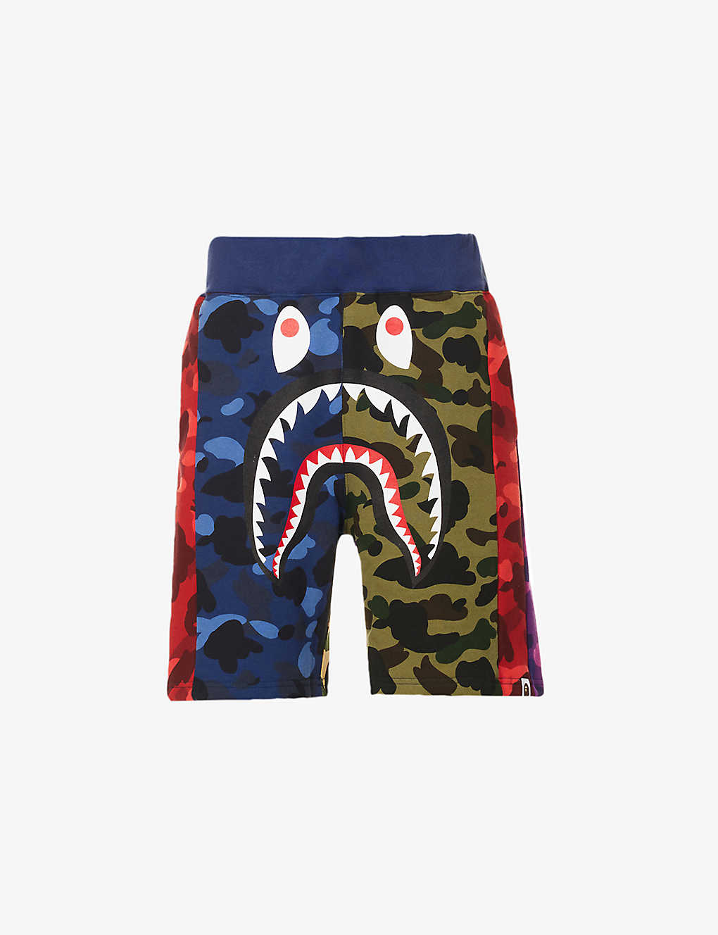 A BATHING APE Mix Camo Crazy shark-print cotton-jersey shorts