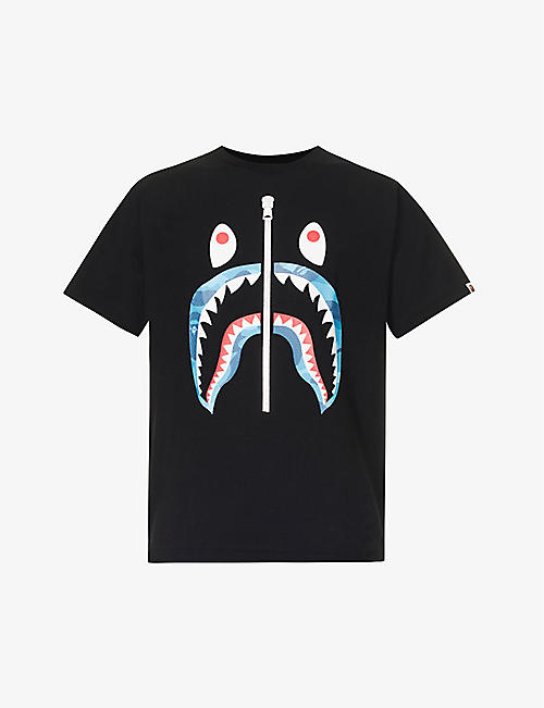 A BATHING APE: Shark-print short-sleeved regular-fit cotton-jersey T-shirt
