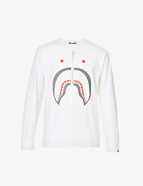A BATHING APE: Shark-print long-sleeved regular-fit cotton-jersey T-shirt