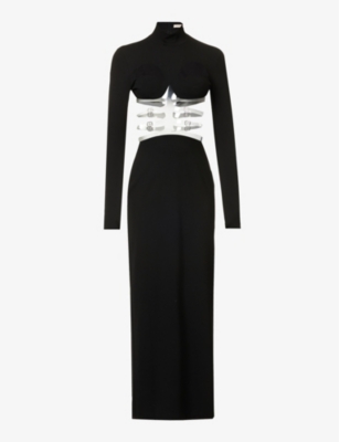 CHRISTOPHER KANE CHRISTOPHER KANE WOMEN'S BLACK THE RIB CAGE CUT-OUT STRETCH-WOVEN MAXI DRESS,65093345